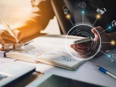 64105fe13e3041dbdcfdf303 businessman analyzing company financial report with augmented reality graphics opt